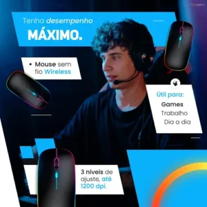 Mouse Sem Fio Recarregável Bluetooth Wireless Óptico Ergonômico Sem Fio Led Rgb Gamer Para Notebook Pc Tablet Smartphone Preto Nixzen - Imagem 3