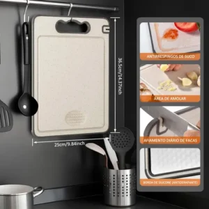 Tabua De Corte Para Cozinha Dupla Face Corte Inox E Palha - Imagem 7
