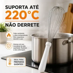 Fuê Fouet Batedor De Ovos Profissional 30cm Inox Cabo Branco - Imagem 6