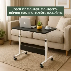 Mesa Lateral Ergonômica Multiuso Com Altura Regulavel E Rodinhas Mesinha Notebook Laptop Cama Sofá Ajustavel Cor preto Luvinco - Imagem 9