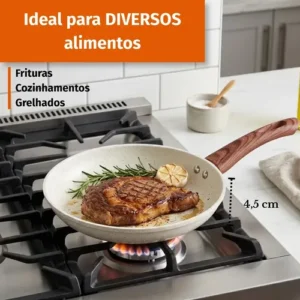 Frigideira De Indução Cerâmica Não Gruda Antiaderente Frita Sem Óleo Grande Fogão A Gás Indução Cooktop Elétrico Panela 24cm Creme Pítia - Imagem 7