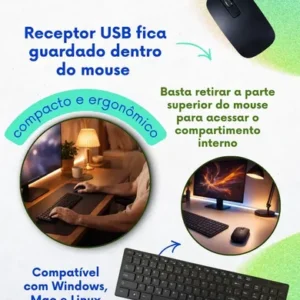 Kit Teclado E Mouse Wireless Sem Fio Preto 2.4GHz Slim Com Membrana De Silicone Silenciosa para Trabalho Estudos Home Office e Jogos - Imagem 4