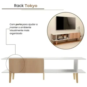 Rack Tv 55 Polegadas Sala Home Estante Organizador Multiuso Cor Branco - Imagem 5
