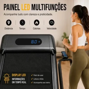 Esteira Ergométrica Elétrica Dobrável Com Painel LCD Controle Remoto Para Caminhada Casa Academia Preta - Imagem 7