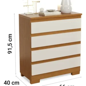 Cômoda 4 Gavetas Para Quarto De Casal Multiuso Organizadora De Roupas Com Pés Cor Off Nature - Imagem 8