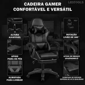 Cadeira Gamer Jogos Escritório Ergonômica Giratória 360 Luxo Cor Preto - Imagem 4