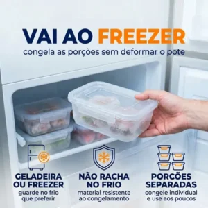 Kit 10 Potes 750ml com Tampa Trava Plástico Transparente para Mantimentos e Alimentos Marmita Organizador de Cozinha Geladeira e Freezer Jogo de Potes para Organização Ponte Lar Utilidades - Imagem 4