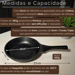 Frigideira Antiaderente Cerâmica 20cm Aristus Tampa Com Borda De Silicone Cabo Antitérmico Compatível Com Fogão A Gás E Indução Revestimento Premium Linha Luxury Induction - All Black - Imagem 2