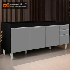 Balcão Gabinete Para Pia 180cm Sem Tampo Dallas Preto/cinza - Imagem 1