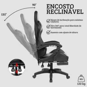 Cadeira Gamer Ergonômica Alpha Rija de Couro Sintético Preta - Imagem 4