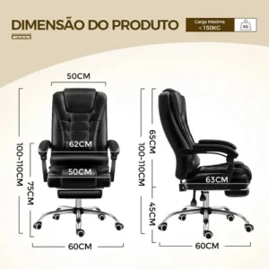 Cadeira De Escritório Presidente Ergonômica Python Fly Couro Sintético Encosto Ajustável Com Trava E Apoio Para Pés Cor Preta - Imagem 2