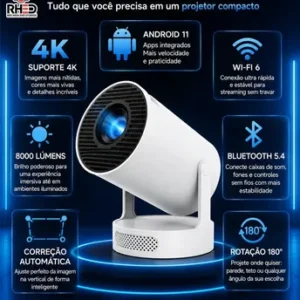 Projetor Smart Portátil Full Hd 4k Android 11 Wi-fi Bluetooth Mini Projetor Home Theater Cinema Em Casa Imagem Nítida Som Potente Compatível Com Diversos Dispositivos - Imagem 2