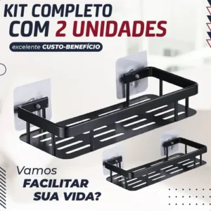 Kit 2 Suporte Porta Shampoo Sabonete Prateleira Banheiro Adesivo Parede Sem Furar Box Luxo Cor Preto Homeroarte - Imagem 3