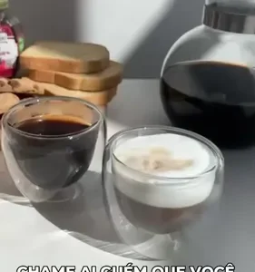 Copos Café Vidro Kit 6 Parede Dupla 90ml Borossilicato Transparente Expresso - Imagem 2