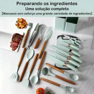 Kit 19 Utensílios Para Cozinha Com Tábua E Espátula Rosa - Imagem 4