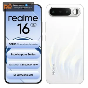 Smartphone Celular Realme 16 5g 256gb 12gb Ram Dual Sim Câmera De 50mp Lumacolor Image Espelho para Selfies Bateria 6550mah Impermeável Ip69 Pro 4200nit Amoled Branco - Imagem 1