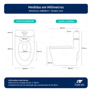 Vaso Sanitário Tubrax Monobloco VAB0002 Caixa Acoplada Completo Privada Cor Branco - Imagem 11