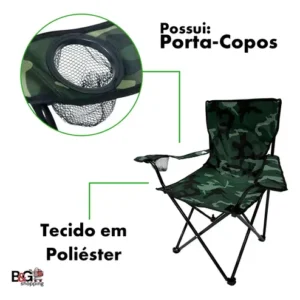 Cadeira Praia Acampamento Pesca Dobrável Porta Copo Banqueta Cor Camuflado - Imagem 6