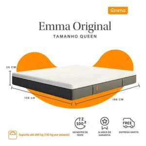 Colchão Queen Emma Original 158x198cm 3 Camadas de Espuma à Vácuo, Alta Respirabilidade, Tecnologia Alemã, Capa Removível Lavável e 10 Anos de Garantia - Imagem 3
