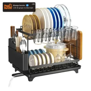 Escorredor De Louça Pratos Talheres Inox Cozinha Duplo - Imagem 1