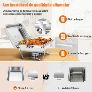 Rechaud Retangular 11l Aço Inox Banho Maria 3 Cubas Fogareir - Imagem 4