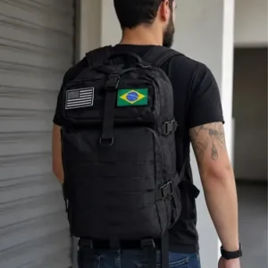Mochila Tática Militar 50l Bagear Masculina Reforçada Impermeável Ideal Para Trabalho Viagem Camping Caça Pesca Com 2 Patch Bandeira Brasil Eua Cor Preta - Imagem 9