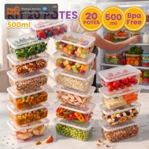 Kit 20 Potes 500 Ml Transparente Marmita Fitness Bpa Free Reutilizável Tampa Hermética Micro E Freezer Ponte Lar Utilidades - Imagem 1