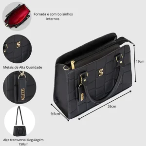 Bolsa Feminina Transversal e Alça De Mão E Selten Cor Preto - Imagem 4