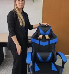 Cadeira de escritório Gamer ergonômica Reclinável Com Apoio dos Pés Branco Led Tools com estofado de couro sintético - Imagem 2