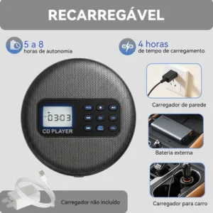 Leitor De Cd Portátil Bluetooth Suporta Cd/cd-rw/wma/mp3 - Imagem 4