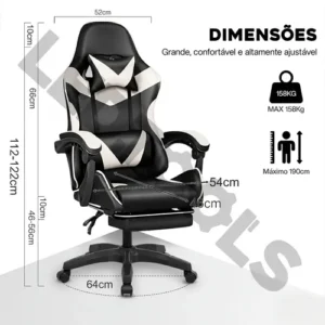 Cadeira de escritório Gamer ergonômica Reclinável Com Apoio dos Pés Branco Led Tools com estofado de couro sintético - Imagem 8