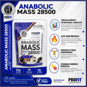 Hipercalórico Anabolic Mass 28500 3kg Profit Labs Cookies And Cream - Imagem 7
