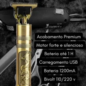 Máquina De Cortar Cabelo E Aparador De Barba Dr. Hank Dragão Dourado Lâmina T Profissional Sem Fio Recarregável Usb, 4 Pentes 1 Ao 4 Mm Motor Potente - Imagem 7