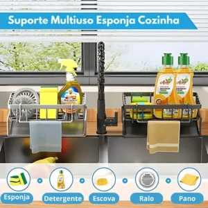 Pia Organizador Detergente Esponja Suporte Cozinha Em Metal - Imagem 4