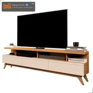 Rack Para Sala Vivare Wood 1.8 P/ Tv 72 Pol. - 3 Gavetas Cor Nature/Off white - Imagem 1