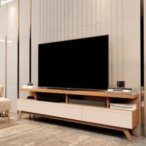 Rack Para Sala Vivare Wood 1.8 P/ Tv 72 Pol. - 3 Gavetas Cor Nature/Off white - Imagem 2