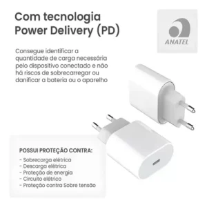 Carregador Celular Fonte e Cabo Super Rapido Compativel Com iPhone 8 X Xr 11 12 13 14 Pro Max Turbo Fonte Tipo C Branco DONA MAGU - Imagem 6