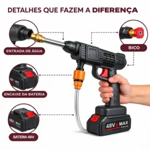Lava Jato Portátil Alta Pressao Lavadora 2 Baterias + Maleta Preto Recarregavel Elétrica Lavar Carro Profissional Potência Turbo Limpeza Compacta Potente Regulável Lavagem Automotivo - Imagem 8