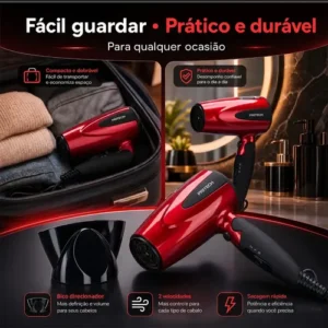 Secador de Cabelo Pritech Profissional Portátil 1200W Com Ar Frio para Viagem e Cabelos Cacheados - Imagem 6