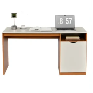 Escrivaninha Para Computador 115cm Com Porta E Nicho Mesa Home Office Escritório Quarto Estudo Notebook Moderna Canela Off White - Imagem 7