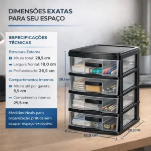 Gaveteiro Organizador 4 Gavetas Multiuso Reforçado Grande - Imagem 4