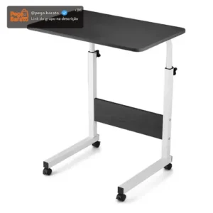 Mesa Lateral Ergonômica Multiuso Com Altura Regulavel E Rodinhas Mesinha Notebook Laptop Cama Sofá Ajustavel Cor preto Luvinco - Imagem 1