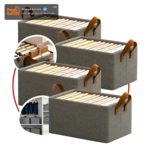4 Caixas Organizadora De Guarda Roupa Cesto Gaveta Dobrável - Imagem 1