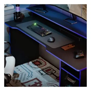 Escrivaninha Mesa Gamer Para Computador PC Dois Andares Com Espaço Com Monitores E CPU Escritório, Quarto Espaçoso Cor Azul - Imagem 3