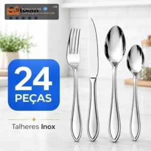 Jogo De Talheres Faqueiro Luxo Em Aço Inox 24 Peças Prateado - Imagem 1