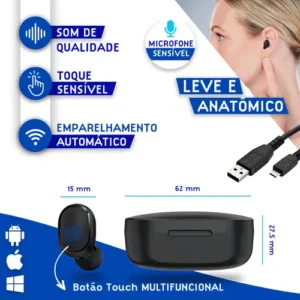Hivi Fone De Ouvido Bluetooth 5.0 Par Sem Fio Duplo Cor Preto - Imagem 3