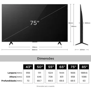 Smart TV TCL 75 Polegadas QLED 4K P7L WiFi Bluetooth Google TV HDR10+ 120 Hz VRR AIPQ 75P7L - Imagem 5