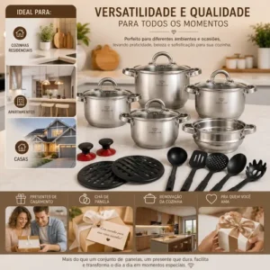 Jogo Panelas Inox 19 Peças Genebra Completo C/ Utensílios - Imagem 6