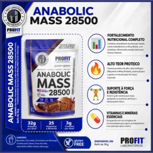 Hipercalórico Anabolic Mass 28500 3kg Profit Labs Sabor Chocolate - Imagem 8