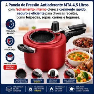 Panela De Pressão Mta Com Visor Grande Antiaderente 4,5 Litr - Imagem 3